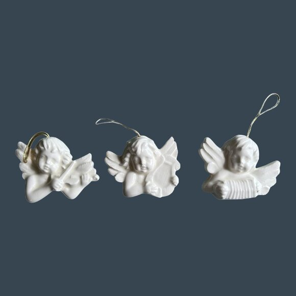 Set of 25 Scioto Ceramic Pearlized Baby Angel Face Christmas Ornaments +3 Angels - Picture 4 of 5